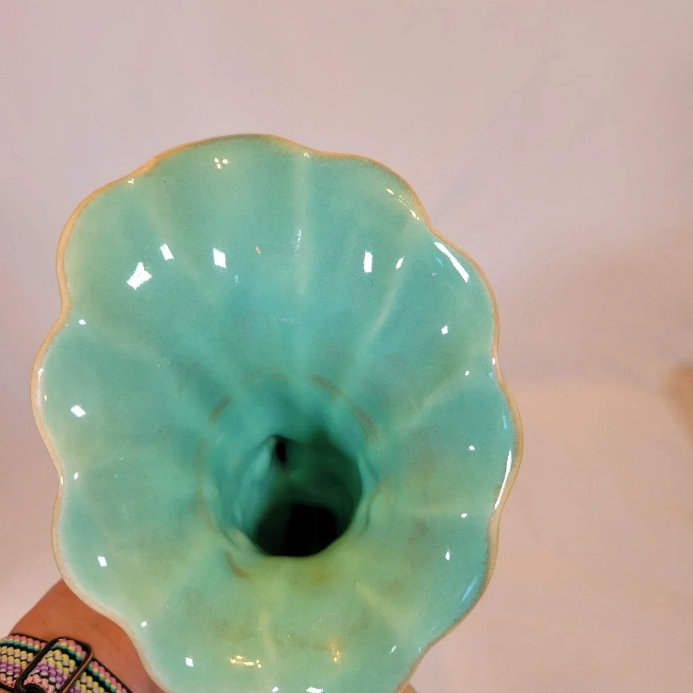 VTG Red Wing Pottery #1097 Cornucopia Ceramic Vase Tan Turquoise MCM‎ 1950s